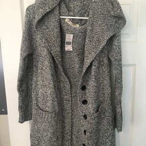 Long pepper grey button up cardigan sweater